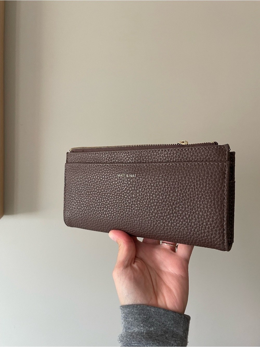 Matt & Nat Dark Brown Pebbled Vegan Wallet with Gold Hardware